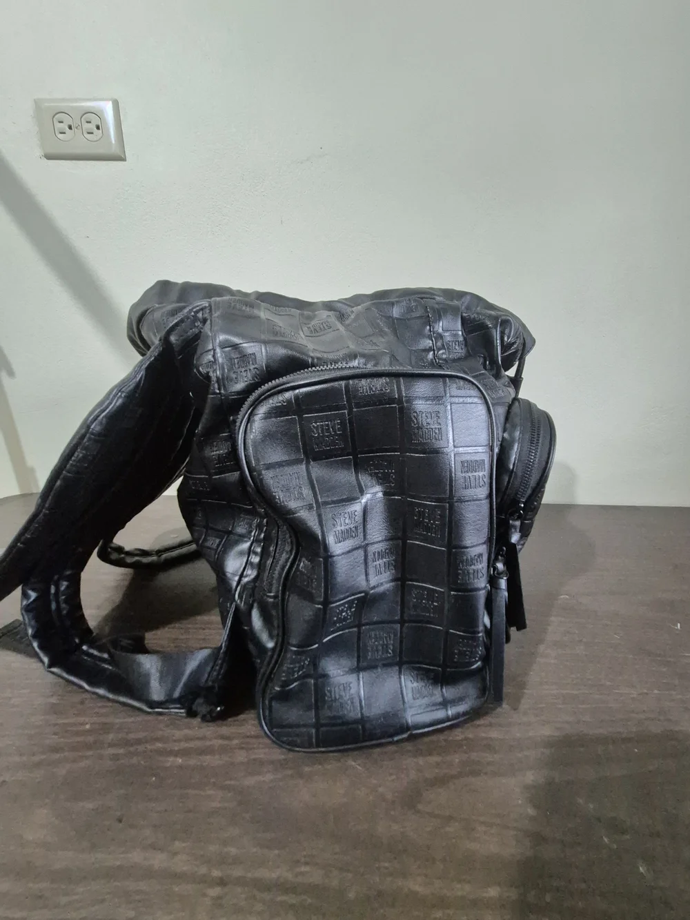 Steve Madden Black Embossed Leather Backpack